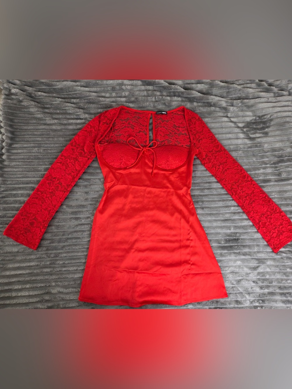 Fashion Nova Red Lace Long Sleeve Mini Dress